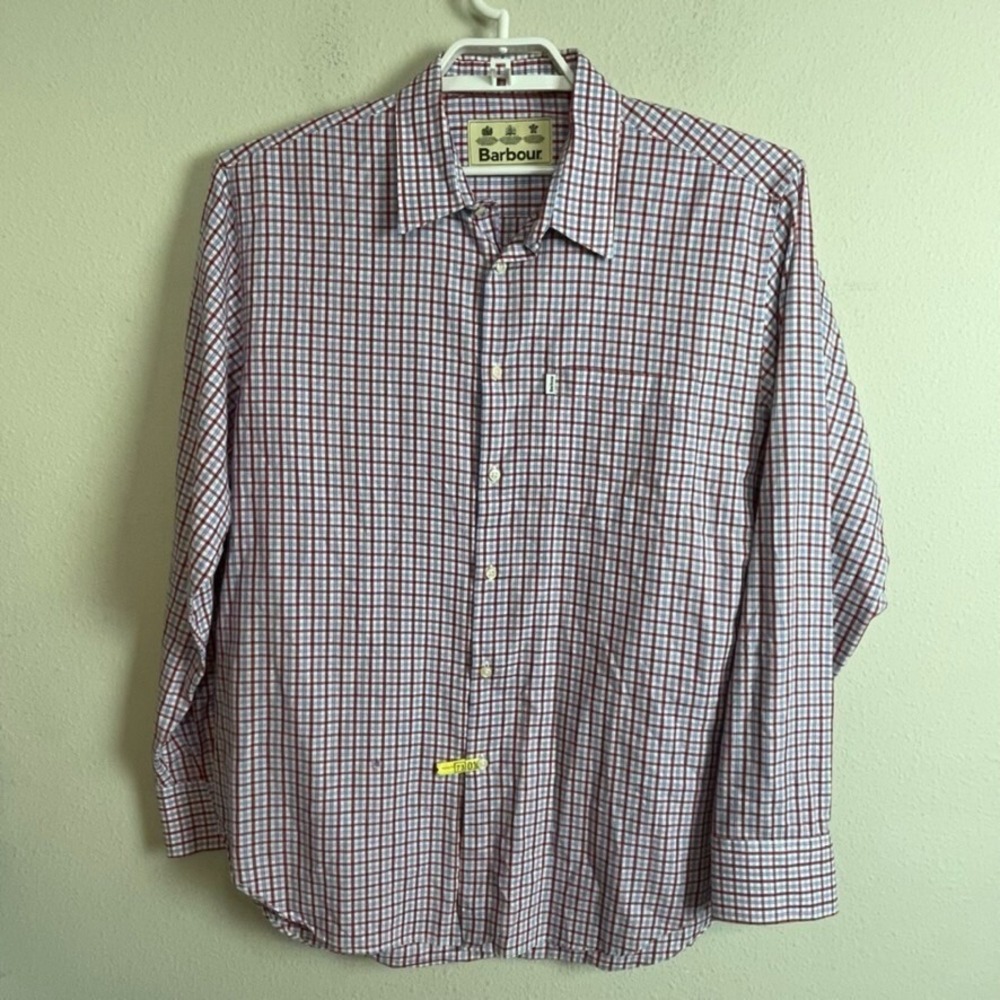 Barbour Bispham Shirt Mens M Red Blue White Tattersall Check Cotton L/S Country